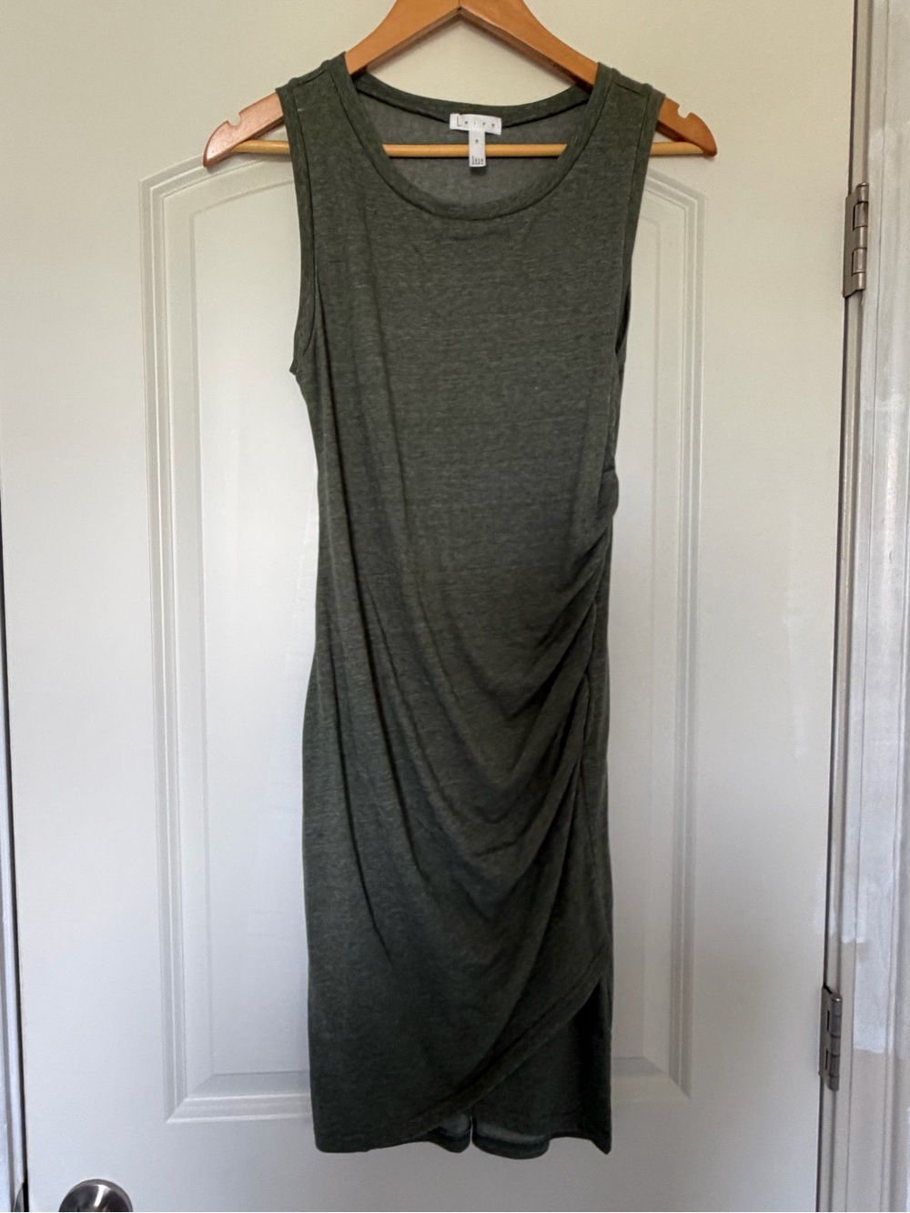 Leith Olive Green Sleeveless Draped Mini Dress